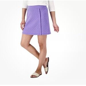 Isaac Mizrahi Live! Soho Quilted Knit Jacquard Skort Dusk Violet 1XP NEW (B4a)